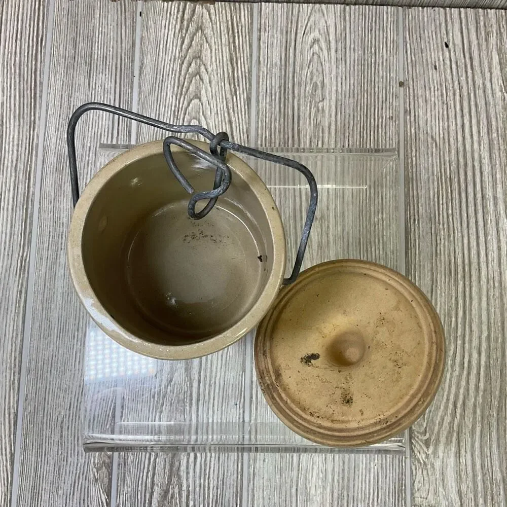 Vintage Crock With Wire Bale Lid Cannister Imprinted Great Seal of the USA